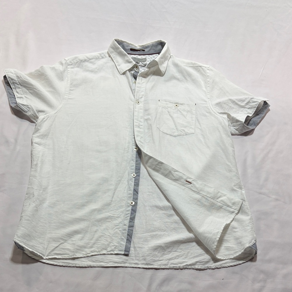 Ted Baker London Men’s Short Sleeve Button Up Shirt Size XL White Contrast Trim